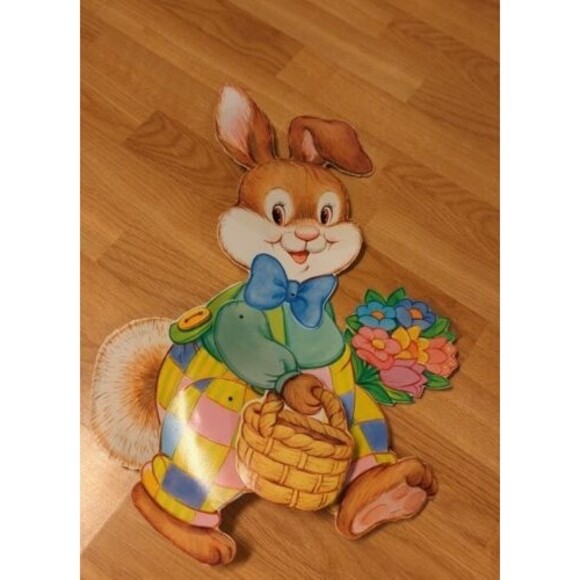 Easter Bunny with Basket Flowers Jointed Die Cut American Greetings Decoration - Picture 2 of 11